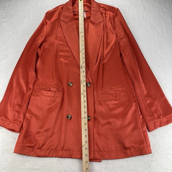 Free People Satin Silk Viscose Orange Rust Tailored Long Blazer Jacket Sz Medium - Picture 8 of 13